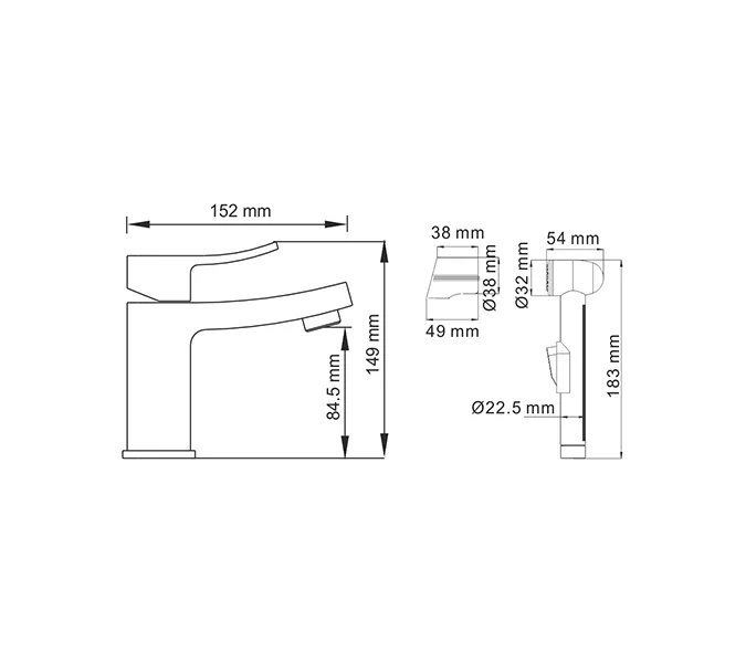 Смеситель для умывальника / с гигиенической лейкой WasserKRAFT Aller 1060 1068, изображение 3
