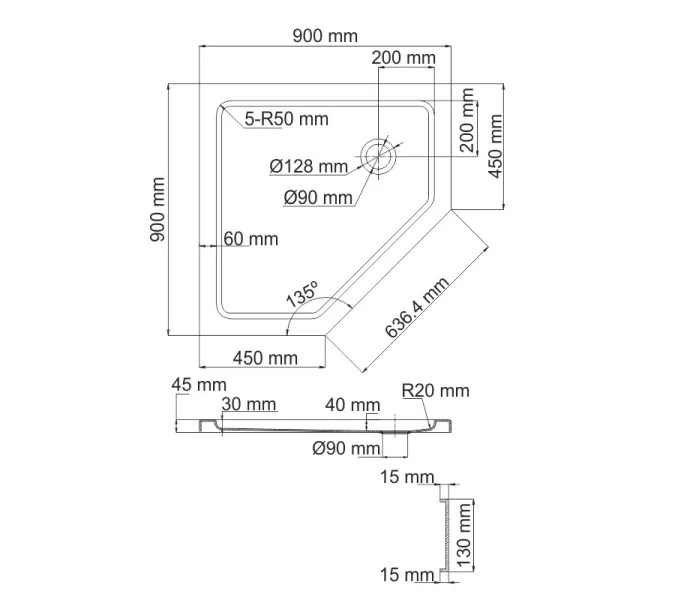 Душевой поддон трапеция WasserKRAFT Isen 26T11/26T38, Выбрать размер: 90*90, изображение 2