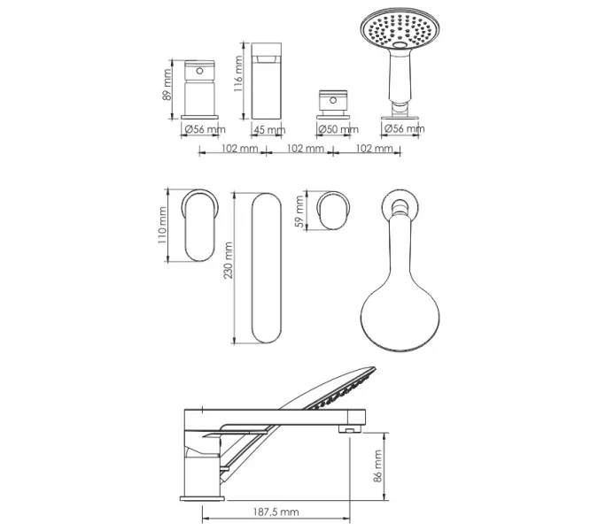 Смеситель на борт ванны WasserKRAFT Elbe 7400 7455, изображение 2