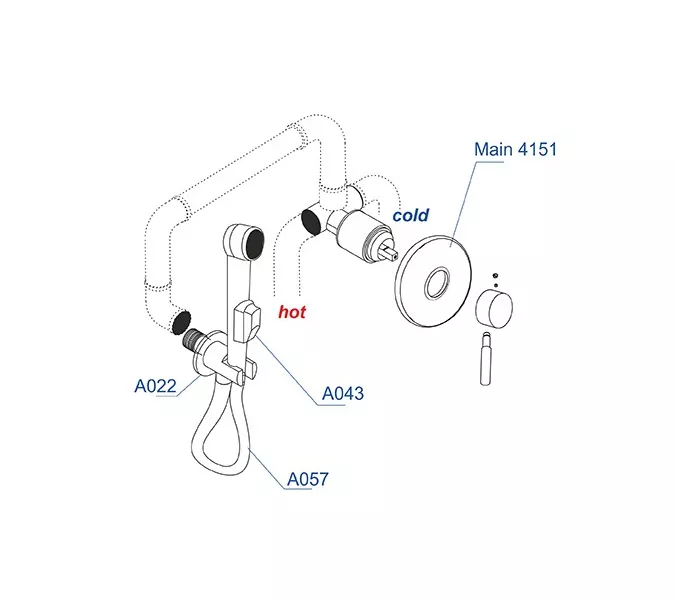 Встраиваемый комплект  WasserKRAFT A04156 /A04157  для биде со шлангом, Выбор длины (мм): 1200, изображение 3