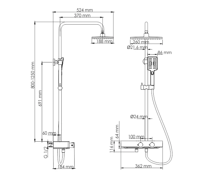 Душевая стойка  с термостатическим смесителем WasserKRAFT A11401 Thermo, изображение 7