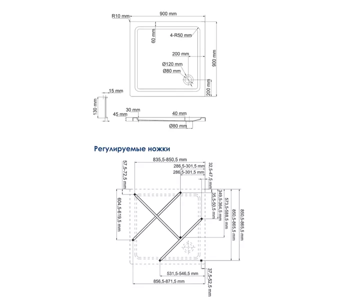 Душевой поддон  WasserKRAFT Amper 29Т, Выбрать размер: 90x90, изображение 3