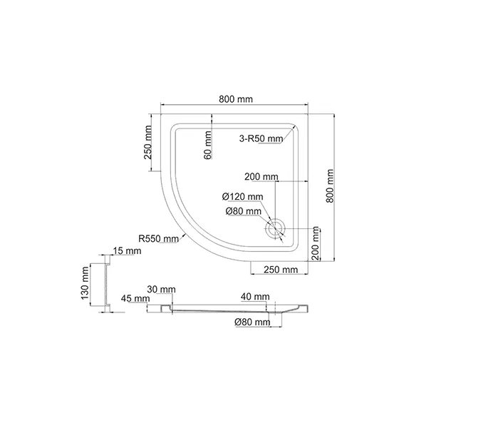Душевой поддон полукруглый WasserKRAFT Isen, Выбрать размер: 80х80, изображение 3