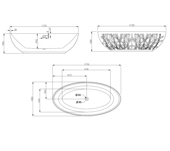 Акриловая ванна отдельностоящая ABBER AB9283  175х100, Выбрать цвет: Белый, изображение 4