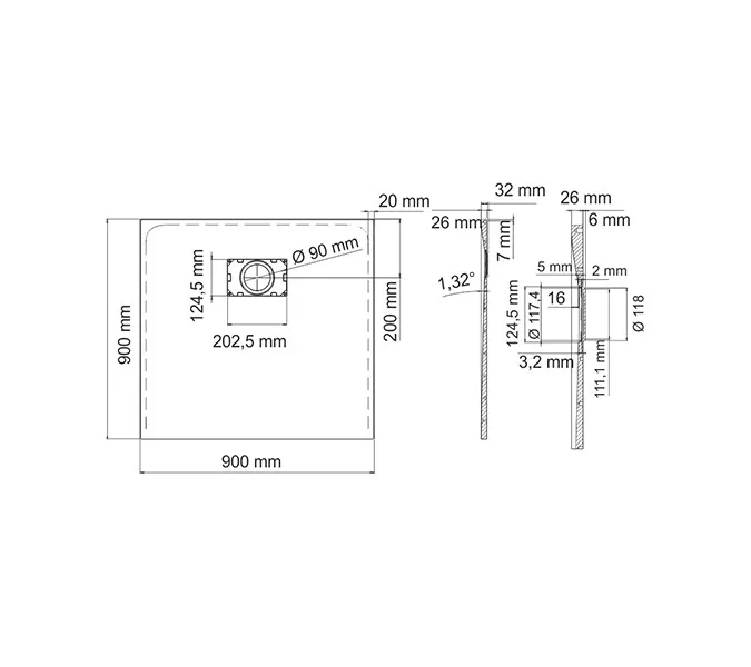 Душевой поддон  квадратный  WasserKRAFT Elbe 74T, Выбрать размер: 90х90, изображение 2