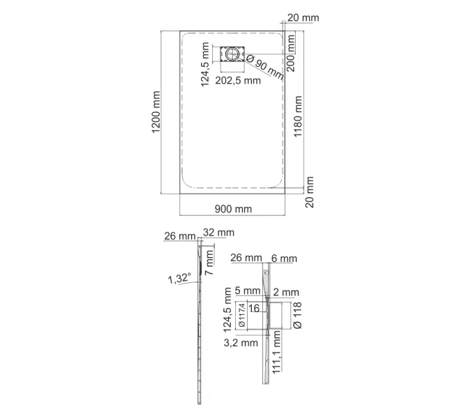 Душевой поддон прямоугольный WasserKRAFT Elbe 74Т, Выбрать размер: 90х120, изображение 2
