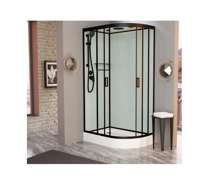 Душевая кабина Frank F418L Black L/R низкий поддон, Цвет стекла: прозрачное, Цвет профиля: Черный, Тип поддона: Низкий, Выбрать размер: 100х80, Внешний вид: с крышей, Ориентация: левая, изображение 2