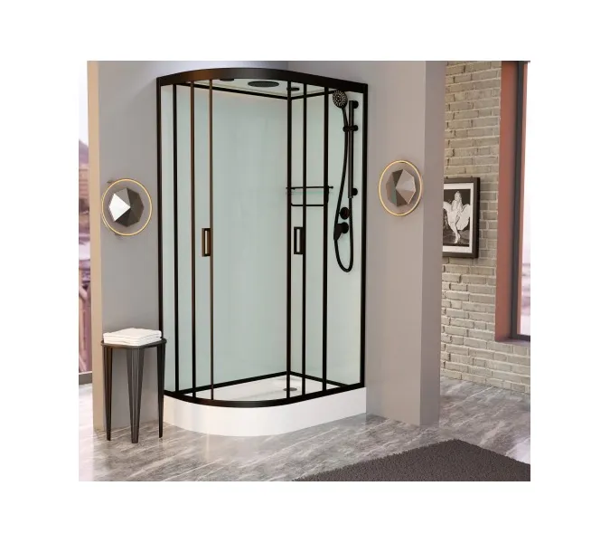 Душевая кабина Frank F412 L/R  Black  низкий поддон, Цвет стекла: прозрачное, Цвет профиля: Черный, Тип поддона: Низкий, Выбрать размер: 120х80, Внешний вид: с крышей, Ориентация: правая, изображение 2