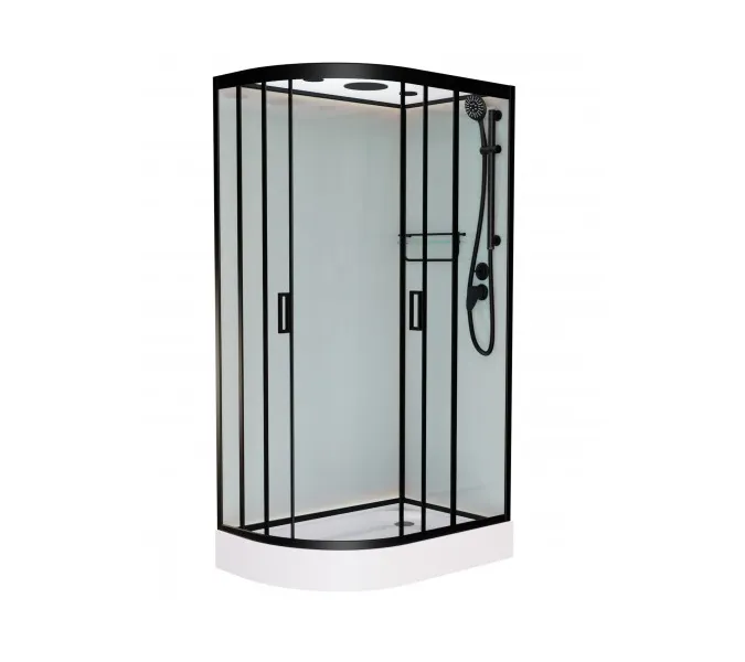 Душевая кабина Frank F412 L/R  Black  низкий поддон, Цвет стекла: прозрачное, Цвет профиля: Черный, Тип поддона: Низкий, Выбрать размер: 120х80, Внешний вид: с крышей, Ориентация: правая