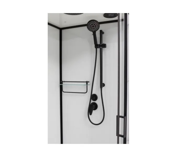 Душевая кабина Frank F409 Black  низкий поддон, Цвет стекла: прозрачное, Цвет профиля: Черный, Тип поддона: Низкий, Выбрать размер: 90х90, Внешний вид: с крышей, изображение 3