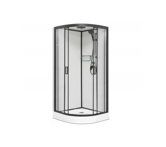 Душевая кабина Frank F400 Black низкий поддон, Цвет стекла: прозрачное, Цвет профиля: Черный, Тип поддона: Низкий, Выбрать размер: 100х100, Внешний вид: с крышей