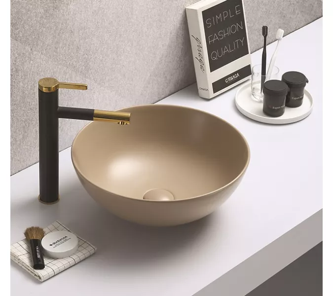 Раковина для ванной накладная круглая CeramaLux 104M, Выбрать цвет: Капучино