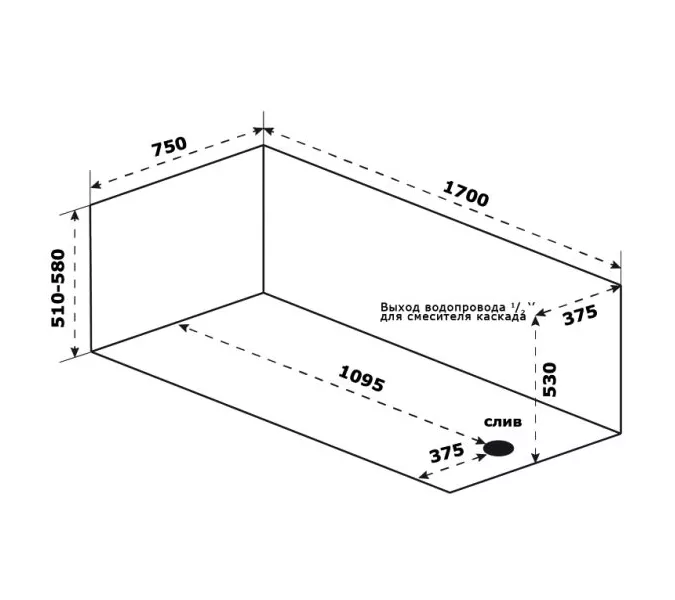Ванна акриловая  BAS  ТОЛЕДО  170*75, изображение 4