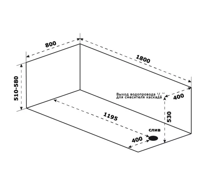 Ванна акриловая  BAS  КВАРТА 180*80, изображение 3