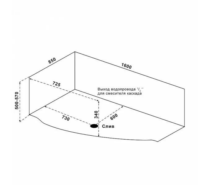 Ванна акриловая  BAS  МАРТИНИКА  160*84 L/R, Ориентация: правая, изображение 5