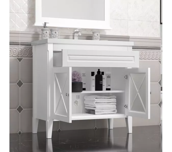 Тумба с раковиной OPADIRIS Палермо белая матовая, Выбрать цвет: Белый, Выбрать размер: 90, изображение 3