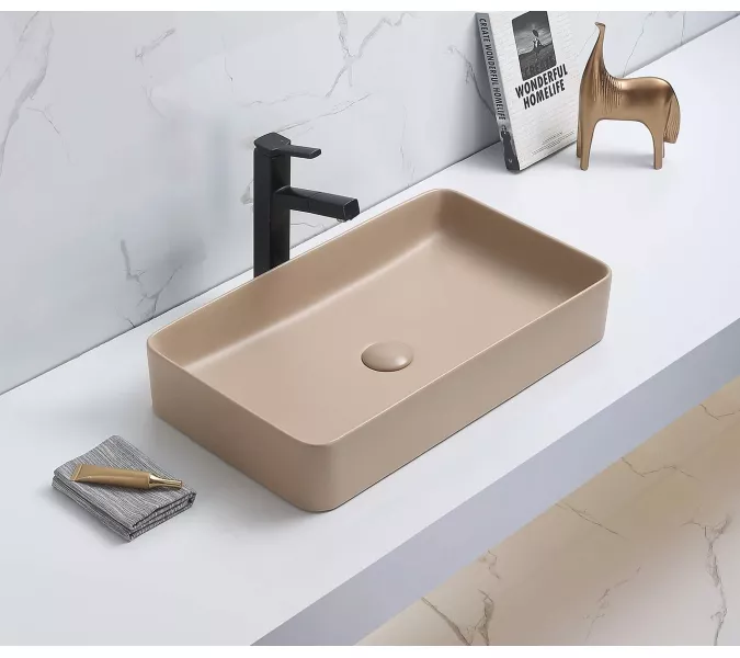 Раковина для ванной накладная прямоугольная CeramaLux 78189, Выбрать цвет: Капучино