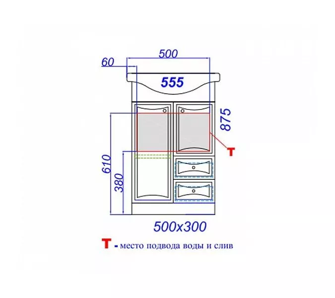 Тумба напольная с раковиной AQWELLA 55 Барселона на цоколе, изображение 2