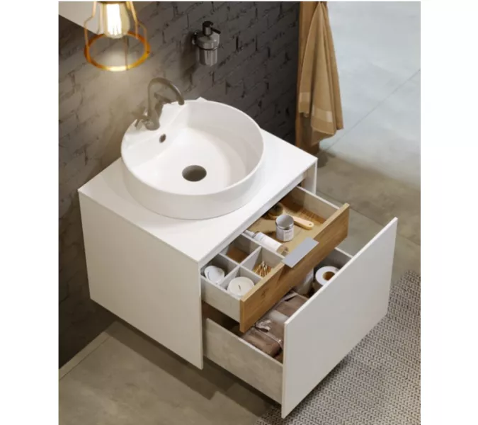 Тумба подвесная AQWELLA Пять звезд Mobi, Выбрать размер: 60, Выбрать цвет: белый/бетон светлый, изображение 2