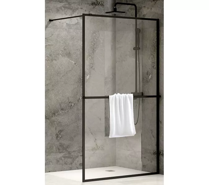 Душевая перегородка ABBER Immer Offen (толщина 6 мм), Цвет стекла: прозрачное, Цвет профиля: Черный, Выбрать размер: 120