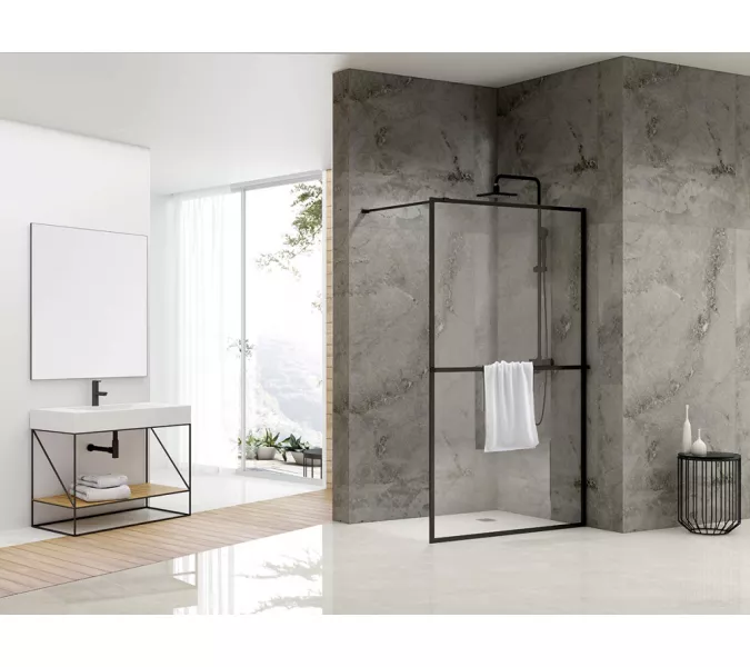 Душевая перегородка ABBER Immer Offen (толщина 6 мм), Цвет стекла: прозрачное, Цвет профиля: Черный, Выбрать размер: 120, изображение 2