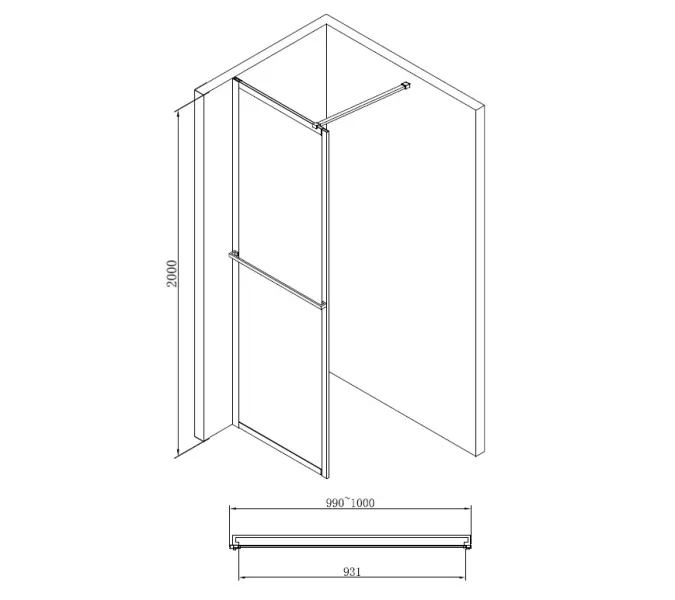 Душевая перегородка ABBER Immer Offen (толщина 6 мм), Цвет стекла: прозрачное, Цвет профиля: Черный, Выбрать размер: 120, изображение 7