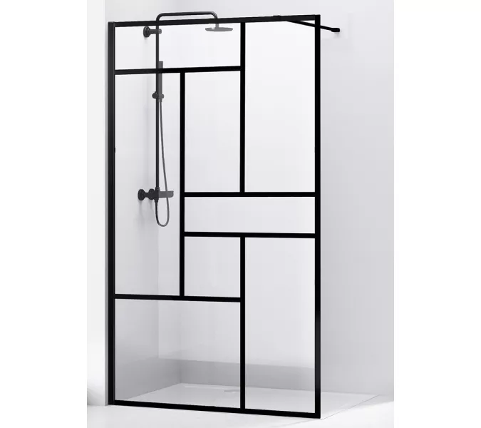 Душевая перегородка ABBER Immer Offen (толщина 6мм), Цвет стекла: прозрачное, Цвет профиля: Черный, Выбрать размер: 100