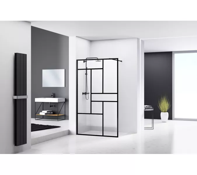 Душевая перегородка ABBER Immer Offen (толщина 6мм), Цвет стекла: прозрачное, Цвет профиля: Черный, Выбрать размер: 100, изображение 2