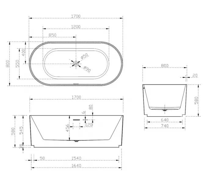Акриловая ванна ABBER AB9325-1.7 170*80, изображение 5