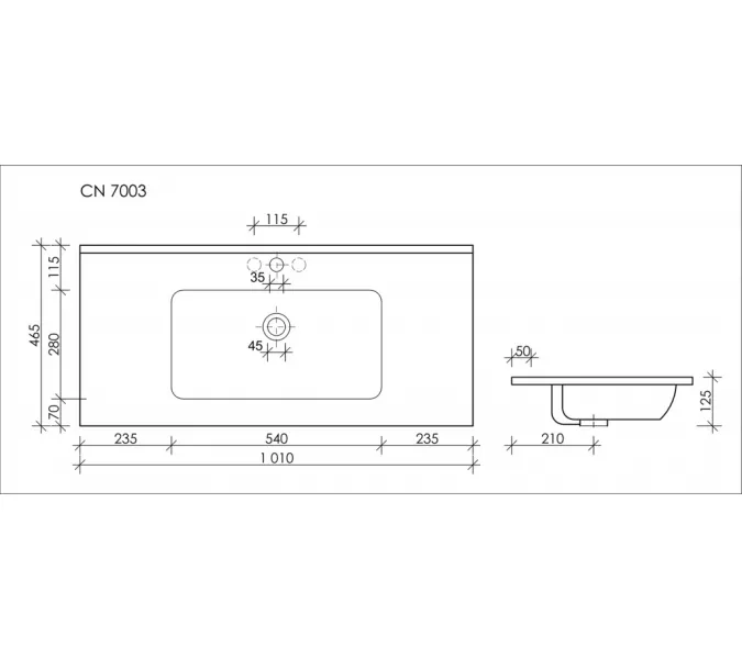 Умывальник накладной прямоугольный Ceramica Nova Element, Ширина , в см: 101, Выбрать цвет: Белый, изображение 2
