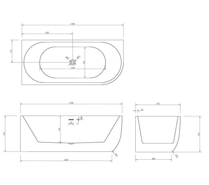 Акриловая ванна ABBER AB9315 L/R 170х75, Ориентация: Левая, изображение 5