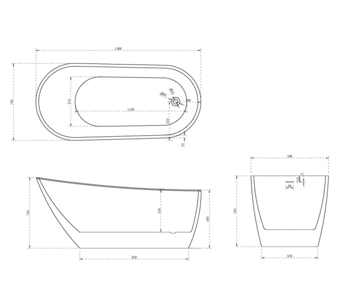 Акриловая ванна ABBER AB9353-1.3 130*70, изображение 3