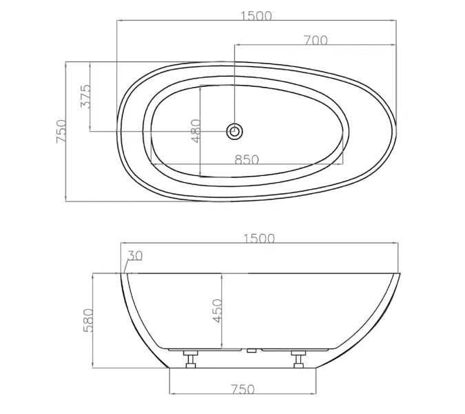 Акриловая ванна ABBER AB9356-1.5 150*75, изображение 3