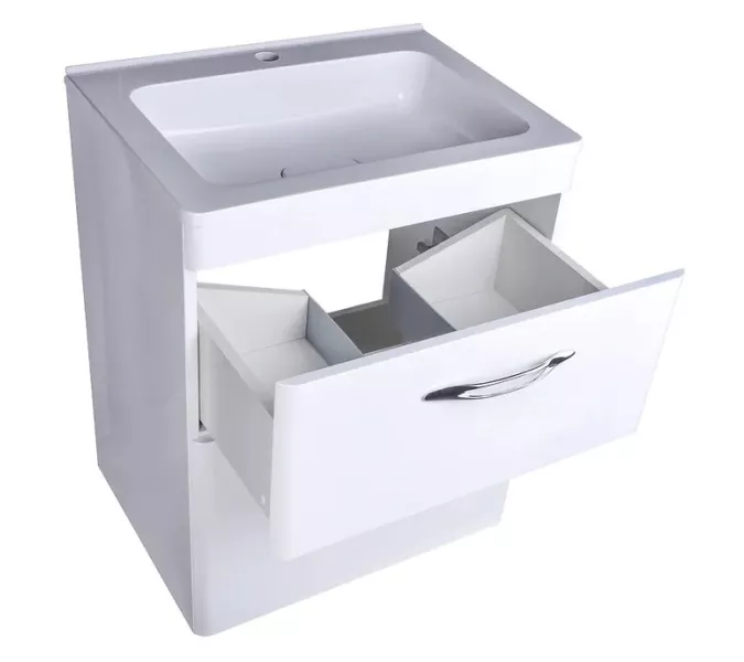 Тумба напольная с раковиной Style Line Каре (2 ящ.) Люкс белая, PLUS, Выбрать размер: 60, изображение 2