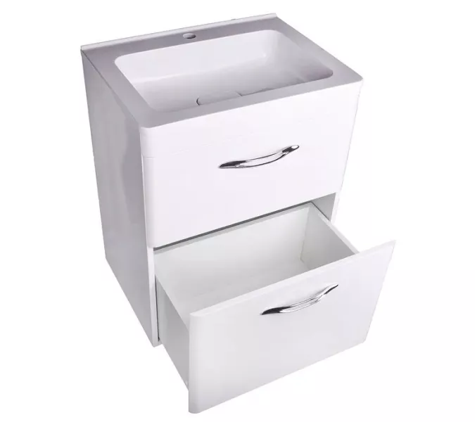 Тумба напольная с раковиной Style Line Каре (2 ящ.) Люкс белая, PLUS, Выбрать размер: 60, изображение 3