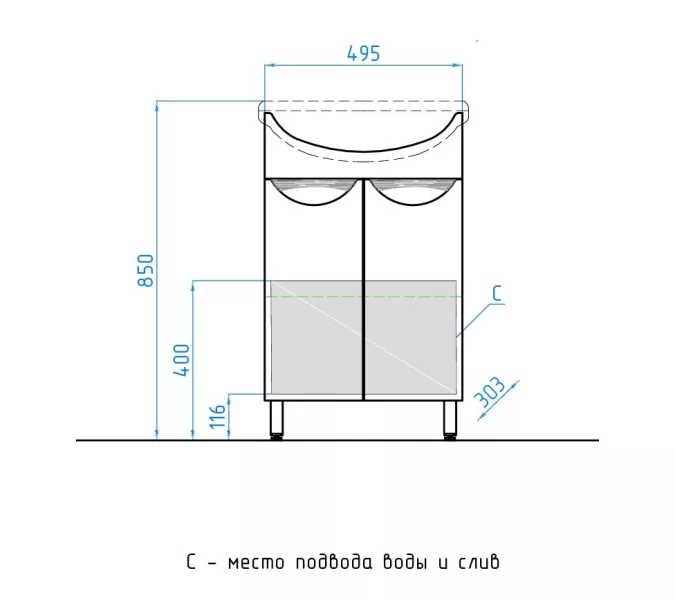 Тумба напольная с раковиной Style Line Жасмин, Выбрать размер: 55, Ориентация: универсальная, Комплектация: Без корзины, изображение 6
