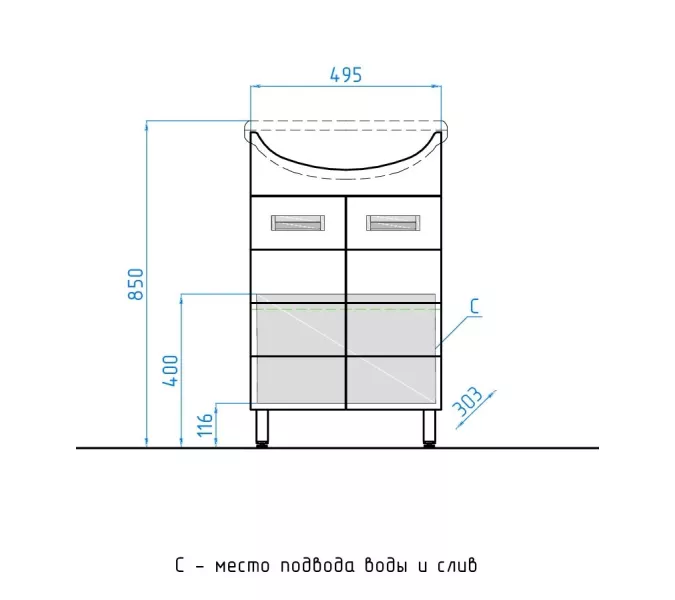 Тумба напольная с раковиной Style Line Ирис, Выбрать размер: 55, изображение 3
