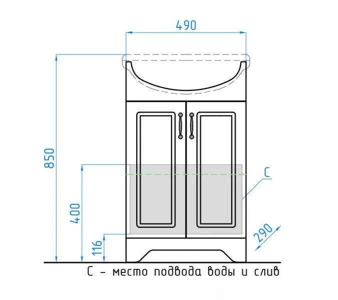 Тумба напольная с раковиной Style Line Олеандр, Выбрать размер: 55, Выбрать цвет: Белый, изображение 6