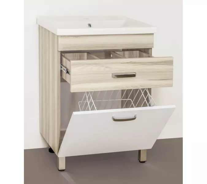 Тумба напольная с раковиной Style Line Ориноко с бельевой корзиной, Выбрать размер: 60, изображение 2