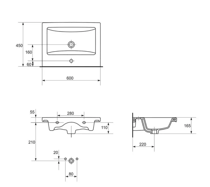 Тумба подвесная с раковиной Style Line Даймонд Люкс Plus, Выбрать размер: 60, Выбрать цвет: Белый, изображение 9