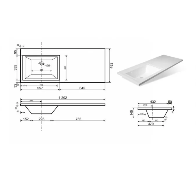 Тумба напольная Style Line ВаЛеРо 60см с раковиной под стиральную машину 120см, Люкс белая, PLUS, Ориентация: левая, изображение 8