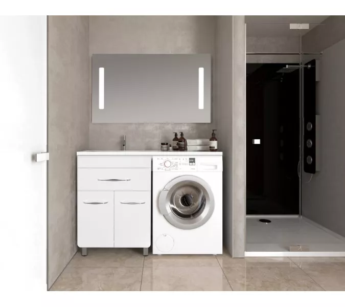 Тумба напольная Style Line ВаЛеРо 60см с раковиной под стиральную машину 120см, Люкс белая, PLUS, Ориентация: левая, изображение 6