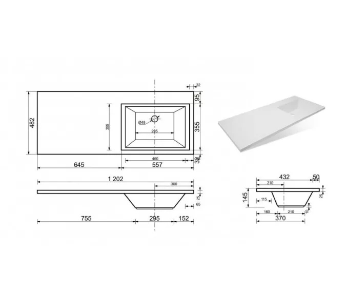 Тумба подвесная Style Line Жасмин 2 60 Люкс белая, PLUS (2 ящ.) с раковиной Даллас 120 L/R, Ориентация: правая, изображение 9