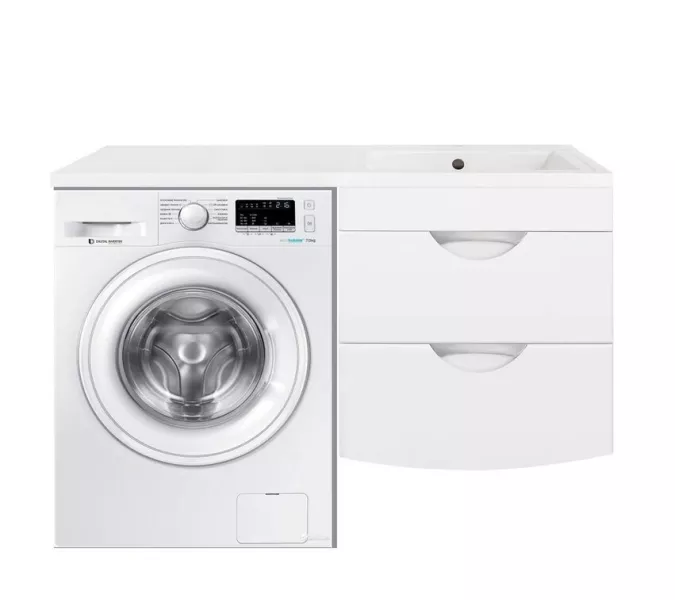 Тумба подвесная Style Line Жасмин 2 60 Люкс белая, PLUS (2 ящ.) с раковиной Даллас 120 L/R, Ориентация: правая, изображение 3