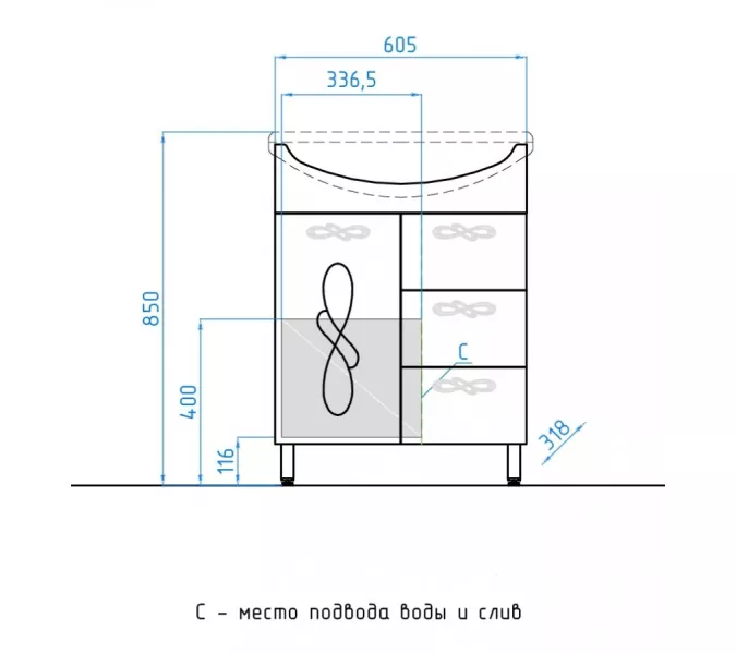 Тумба напольная с раковиной Style Line Венеция, Выбрать размер: 65, изображение 11