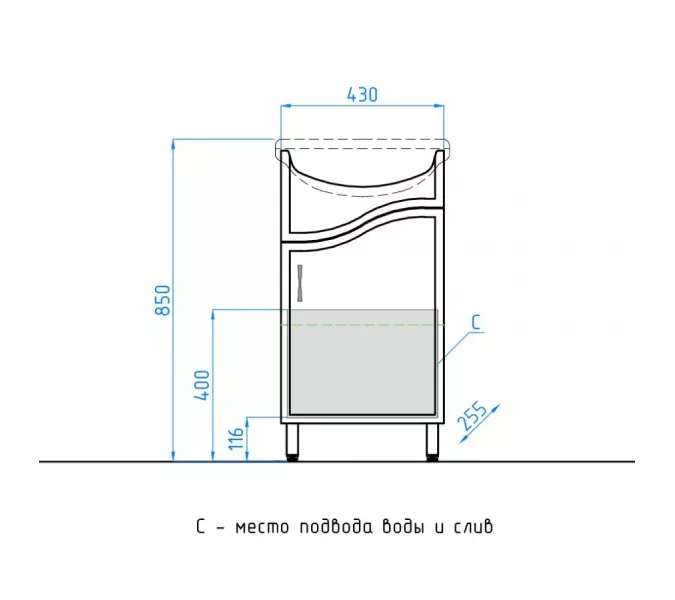 Тумба напольная с раковиной Style Line Эко Волна, Выбрать размер: 45, изображение 3