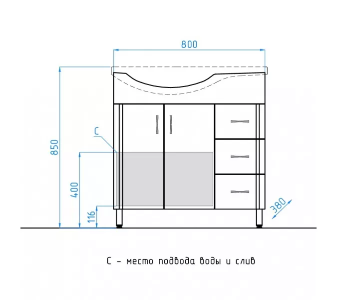 Тумба напольная с раковиной Style Line Эко Стандарт №25 82 L/R белая, Ориентация: правая, изображение 3