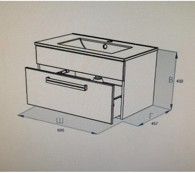 Тумба подвесная АCWEN АЛЕКСИ 60 с раковиной, изображение 4
