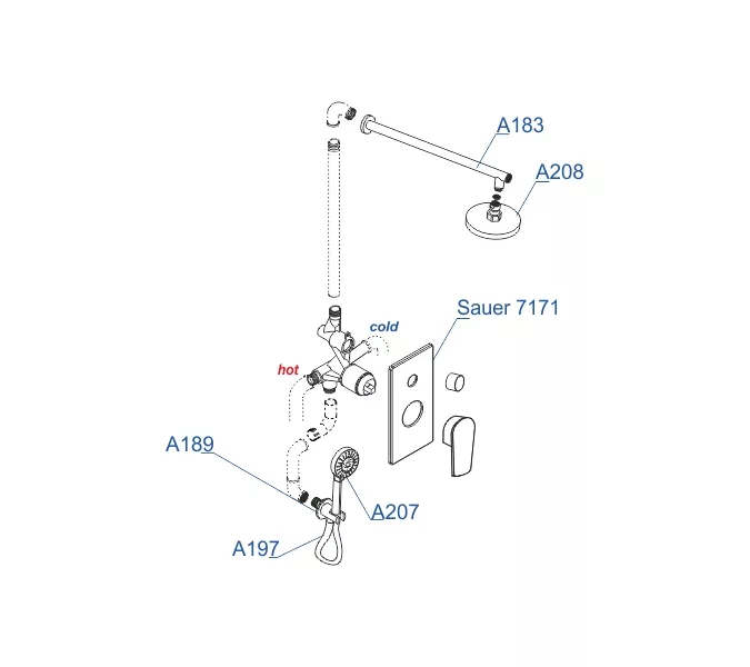 Встраиваемый комплект для ванны с верхней душевой насадкой, лейкой и изливом WasserKRAFT  A71207, изображение 3
