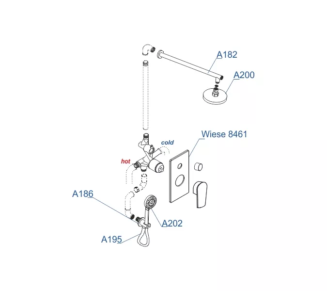 Встраиваемый комплект для ванны с верхней душевой насадкой, лейкой и изливом WasserKRAFT  A84202, изображение 3